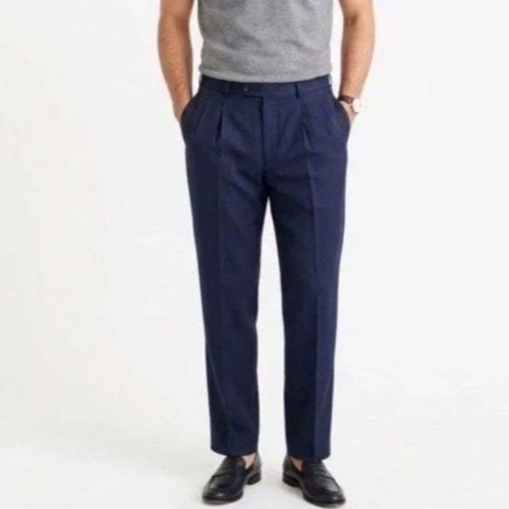 Tommy Bahama Men's Navy Silk Bamboo Double Pleat Classic Trousers Size 42 X 27.5